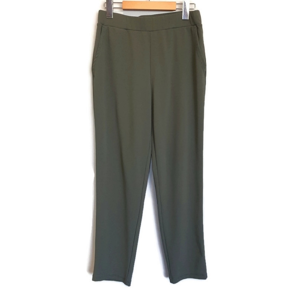 JOE FRESH High Waist Slim Pants Olive Elastic Pull On Trousers Slacks